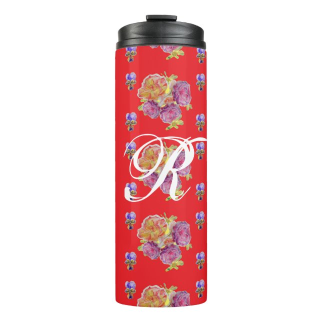 Rote Rose Shabby Chic Rose Muster Blumenmuster ers Thermosbecher (Vorderseite)