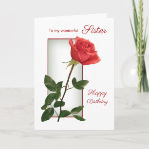 Rote Rose Sister Birthday Karte