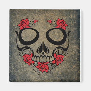 Rote Rose Skull Magnet