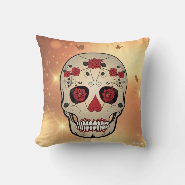 Rote Rose Skull Wohngestaltung Kissen (Vorderseite)