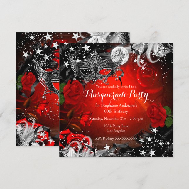 Rote Rose Sparkle Magisches Party Einladung (Vorne/Hinten)