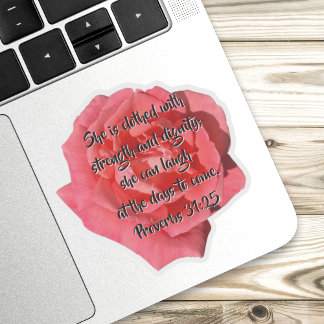 Rote Rose Sprichwörter 31:25 Custom Bible Verse Aufkleber