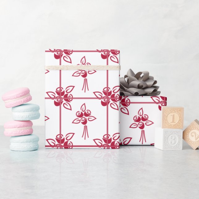 Rote Rose Square Motif Wrapping Paper Geschenkpapier (Babyparty)