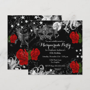 Rote Rose Sternen-Magische Nacht-Maskenballparty Einladung