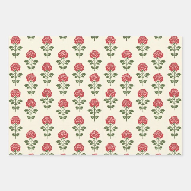 Rote Rose Stift Muster Wrapping Paper Geschenkpapier Set (Vorderseite)