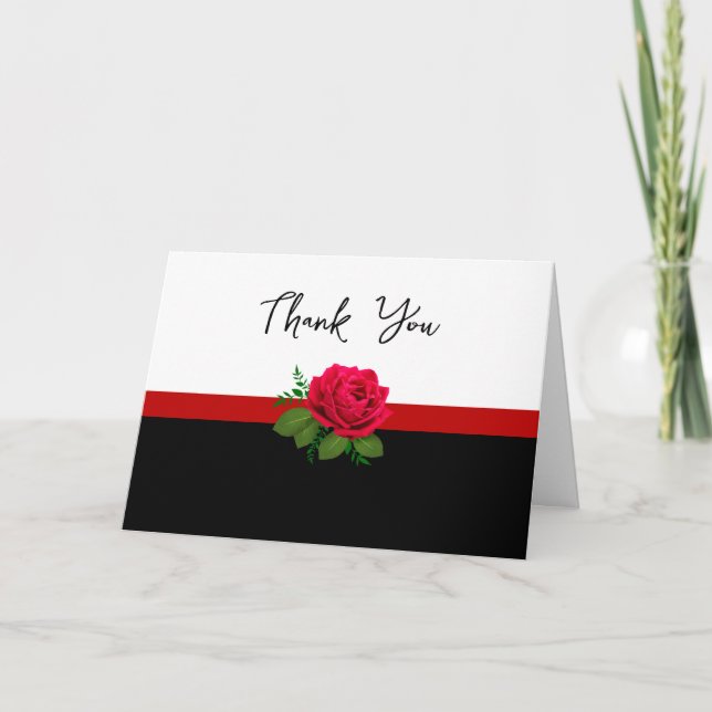Rote Rose Trendy Danky Cards Dankeskarte (Vorderseite)