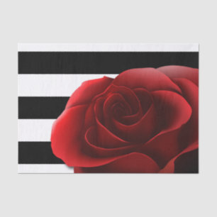 Rote Rose u. Schwarz-weiße Streifen Seidenpapier