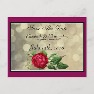 Rote Rose über Golden Bokeh Wedding Save the Date Ankündigungspostkarte