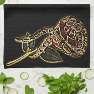 Rote Rose und Ball Python Snake Geschirrtuch