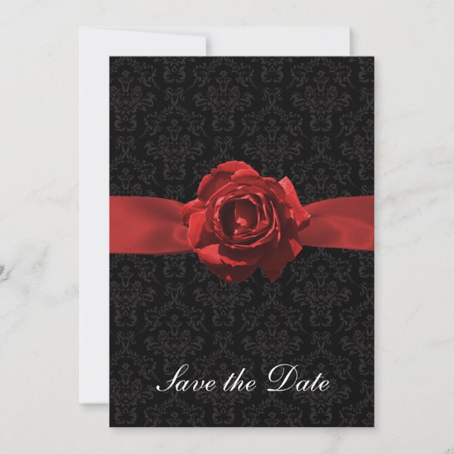 Rote Rose und Band Save The Date (Vorderseite)