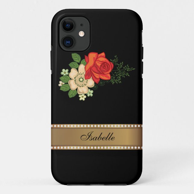 Rote Rose und Daisies - Personalisierter Name Case-Mate iPhone Hülle (Rückseite)