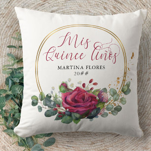 Rote Rose und Eucalyptus Mis Quince Anos Benutzerd Kissen