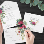 Rote Rose und Eukalyptus Wedding All In One Einladung<br><div class="desc">Rote Rose und Eukalyptus dreimal Hochzeitseinladung. Schönes botanisches Aquarellbild von rote Rosen,  Eukalyptus-Blätter und Grün. Diese Träne der uAwg Hochzeitseinladung bietet eine einfache moderne Typografie und die Vorlage gibt Ihnen die Möglichkeit,  Ihre Gastadresse und/oder Ihre uAwg Rücksendeadresse. Wenn Sie dieses Design für passende Produkte wünschen,  schreiben Sie mir bitte.</div>