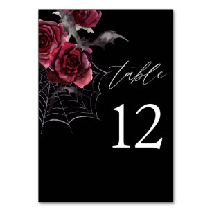 Rote Rose und Fledermäuse Halloween-Schwarz Tischnummer