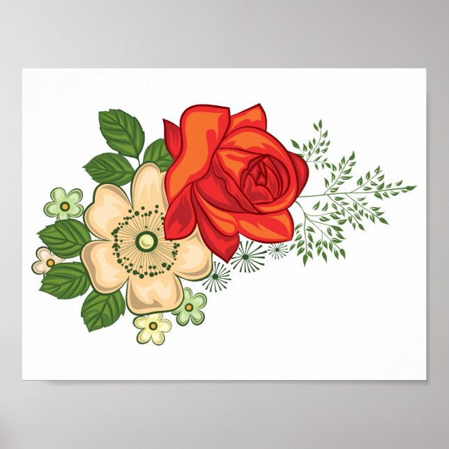 Rote Rose und Gänseblümchen Poster (Vorne)