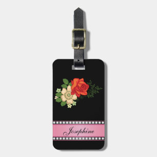 Rote Rose und Gänseblümchen Rosa Personalisierter  Gepäckanhänger