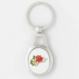 Rote Rose und Gänseblümchen Schlüsselanhänger