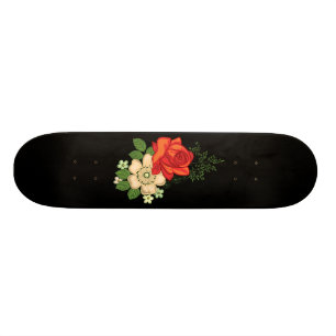 Rote Rose und Gänseblümchen schwarzer Hintergrund Skateboard