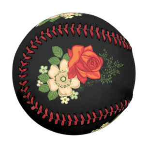 Rote Rose und Gänseblümchen vor schwarzem Hintergr Baseball