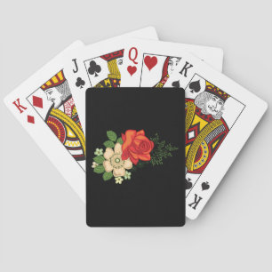 Rote Rose und Gänseblümchen vor schwarzem Hintergr Spielkarten