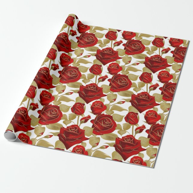 Rote Rose und Gold  Geschenkpapier (Ungerollt)