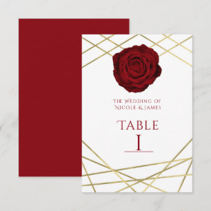 Rote Rose und Gold Linien Blumige elegante Tischnu Einladung