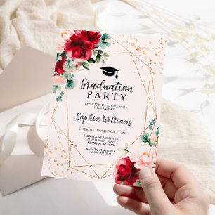 Rote Rose- und Goldgraduierungsparty Einladung