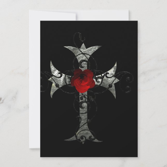 Rote Rose und gotisches Brautparty Einladung (Vorderseite)