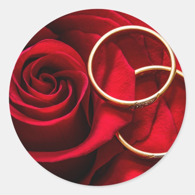 Rote Rose- und Hochzeitsticker Runder Aufkleber (Vorderseite)
