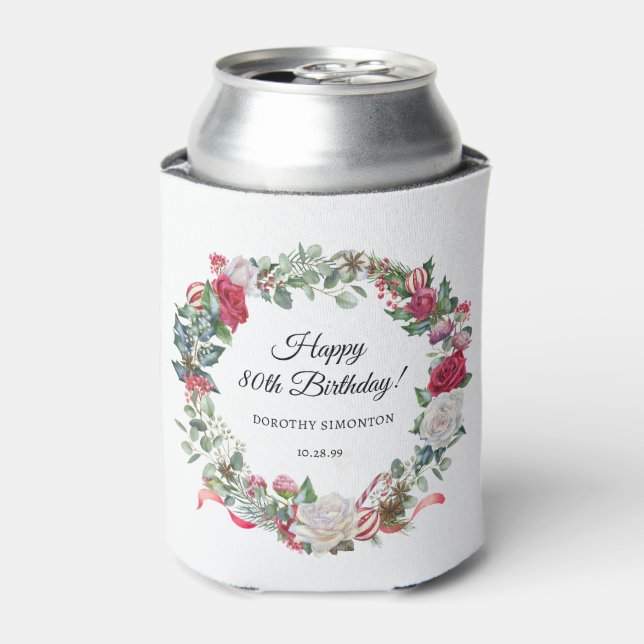 Rote Rose und Holly 80. Geburtstag Elegant Dosenkühler (Kanne Vorderseite)