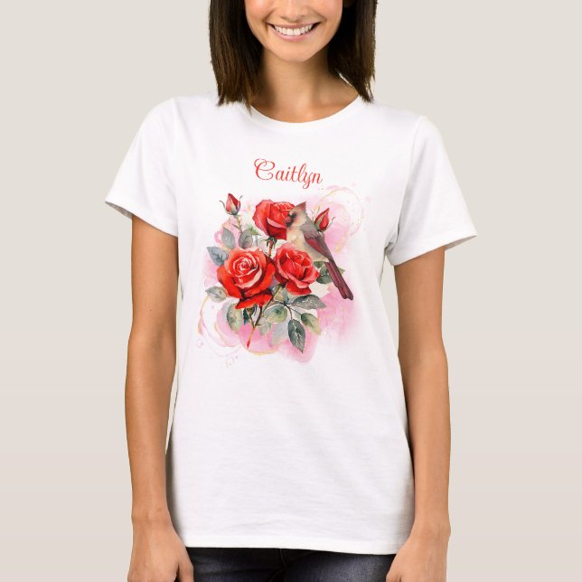 Rote Rose und Kardinal Personalisiert T-Shirt (Vorderseite)