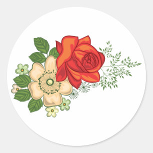Rote Rose und Milchprodukte Runder Aufkleber