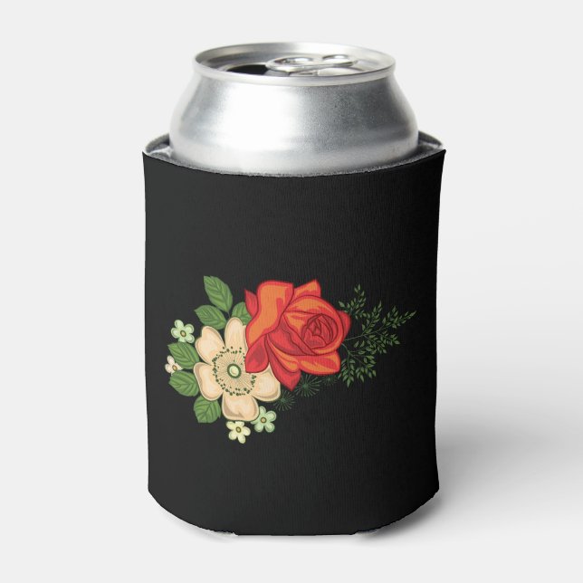 Rote Rose und Milchschwarz Hintergrund können kühl Dosenkühler (Kanne Vorderseite)