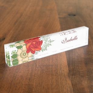 Rote Rose und Personalisierte Bezeichnung Namensplakette