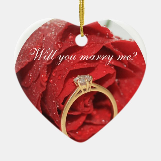 Rote Rose und Ringverzierung Keramik Ornament (Vorne)