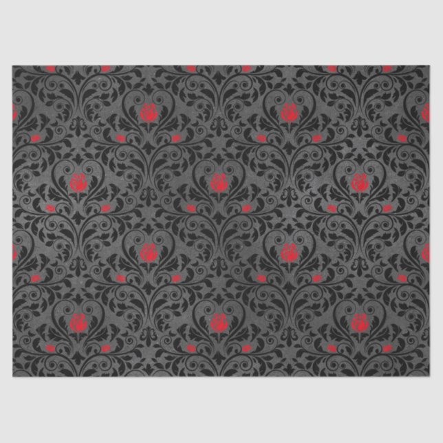 Rote Rose und Schwarz-Damast Decoupage Seidenpapier (Vorderseite)