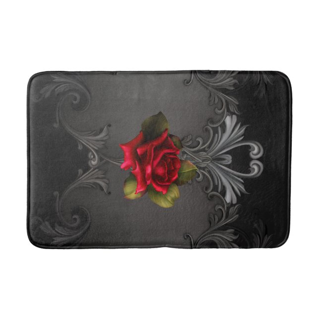 Rote Rose und Schwarz-Gotisches Elegant Badematte (Vorderseite)