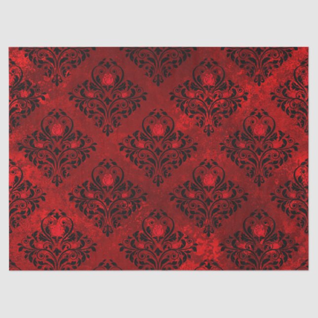 Rote Rose und Schwarzer Damast Seidenpapier (Vorderseite)
