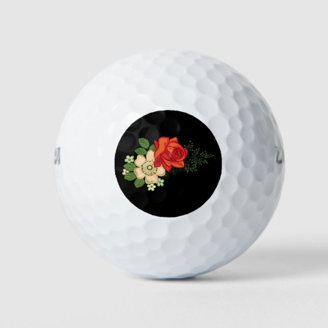 Rote Rose und schwarzer Hintergrund Golfball (Vorderseite)