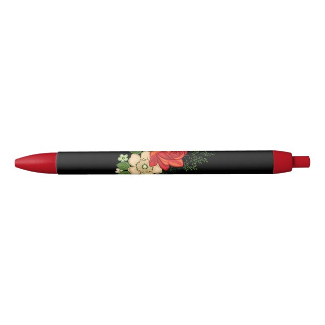 Rote Rose und schwarzer Hintergrund Kugelschreiber (Vorderseite)