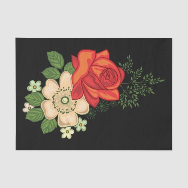 Rote Rose und schwarzer Hintergrund Seidenpapier (Vorderseite)