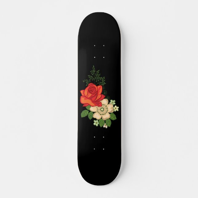 Rote Rose und schwarzer Hintergrund Skateboard (Vorne)