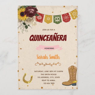 Rote Rose und Sonnenblumen Mis quince Thema Einlad Einladung