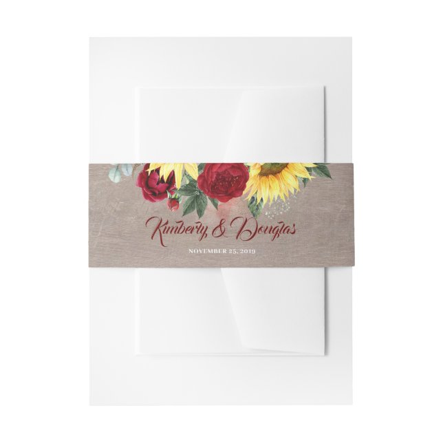 Rote Rose und Sonnenblumen Rustikale Hochzeit im H Einladungsbanderole (Vorderseite Beispiel)