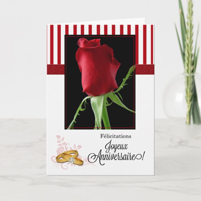 Rote Rose und Streifen zum Hochzeitstag Karte (Vorderseite)