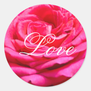Rote Rose und Text mit weißer LIEBE Runder Aufkleber
