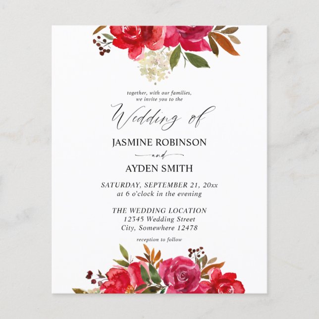 Rote Rose und Weiße Blüte 3 Hochzeiten Flyer (Vorne)