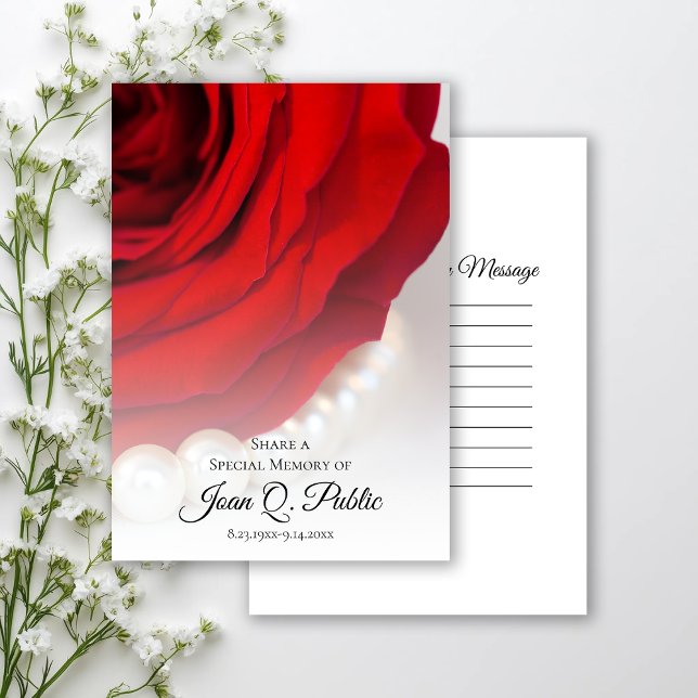 Rote Rose und weiße Perlen teilen eine Gedächtnisb Mitteilungskarte (Von Creator hochgeladen)