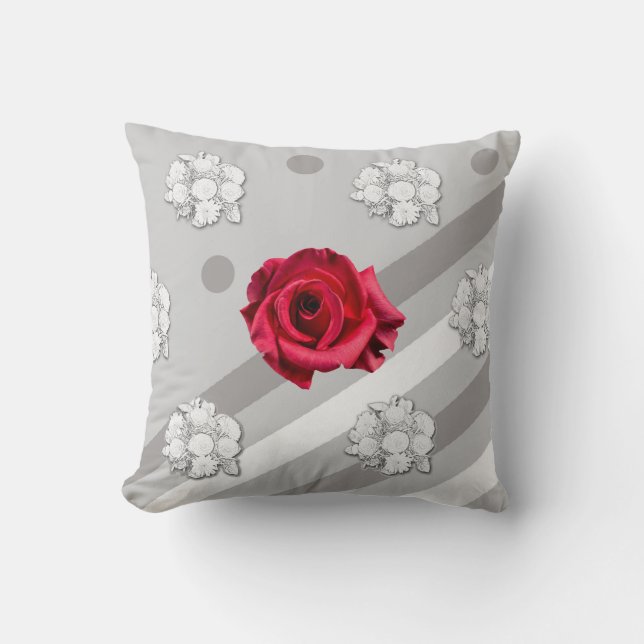 Rote Rose und weißer Bouquet Kissen (Vorderseite)