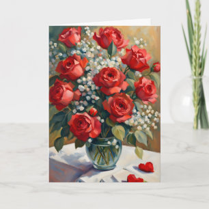 Rote Rose und weißes Baby's Breath Valentinstag Karte